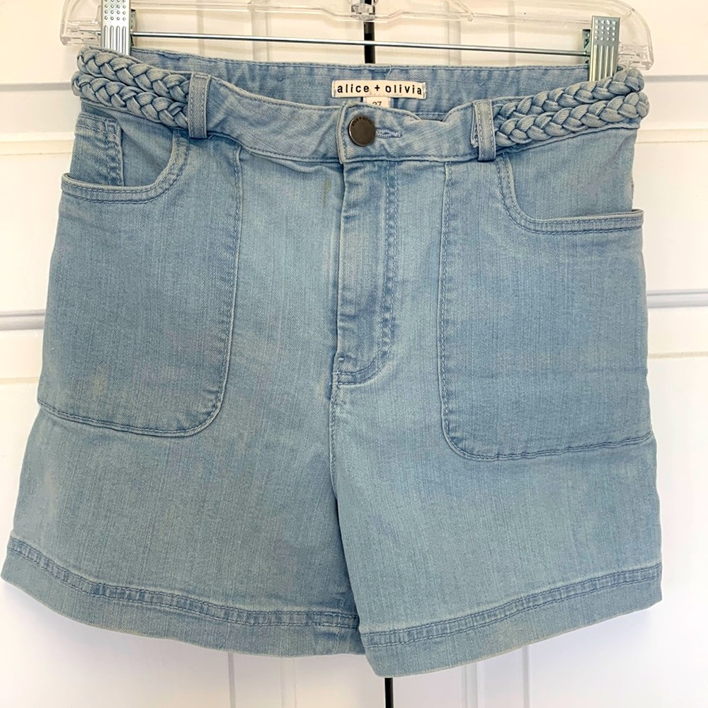 Alice + Olivia denim braided belt shorts